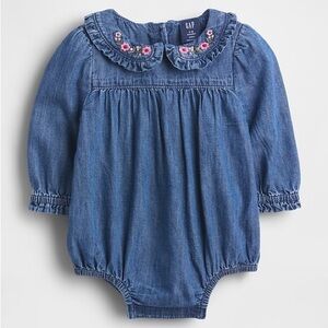 BABY GAP Baby Denim Ruffle Collar Bubble Bodysuit